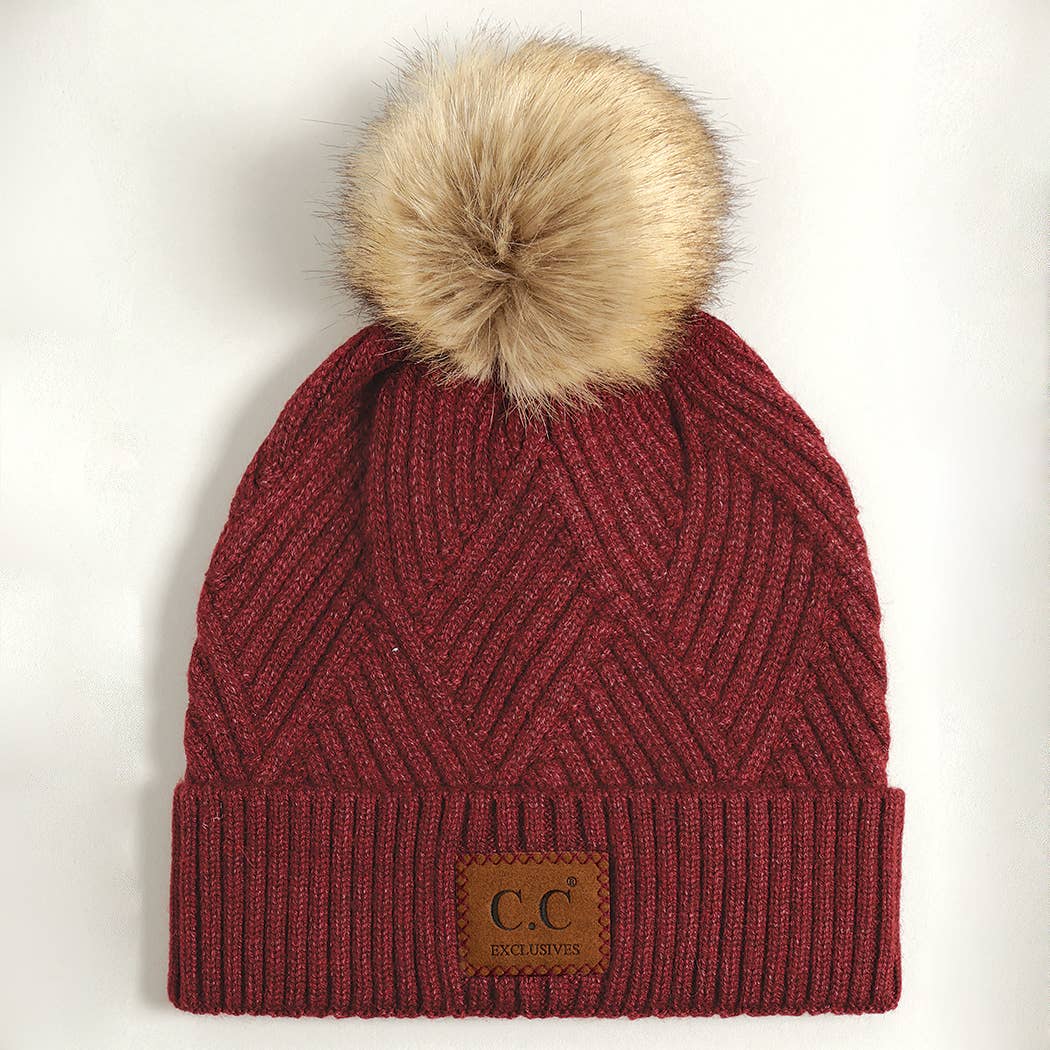 Heather Cuff Beanie with Pom-Pom