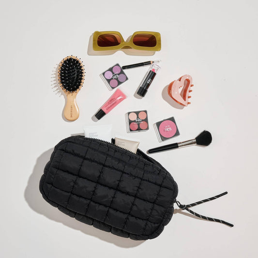 Cloud Nine  Quilted Puffer Nylon Cosmetic Travel Pouch Cosmetic Pouch: Black