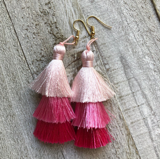 Red + Pink + White Tassel Earrings