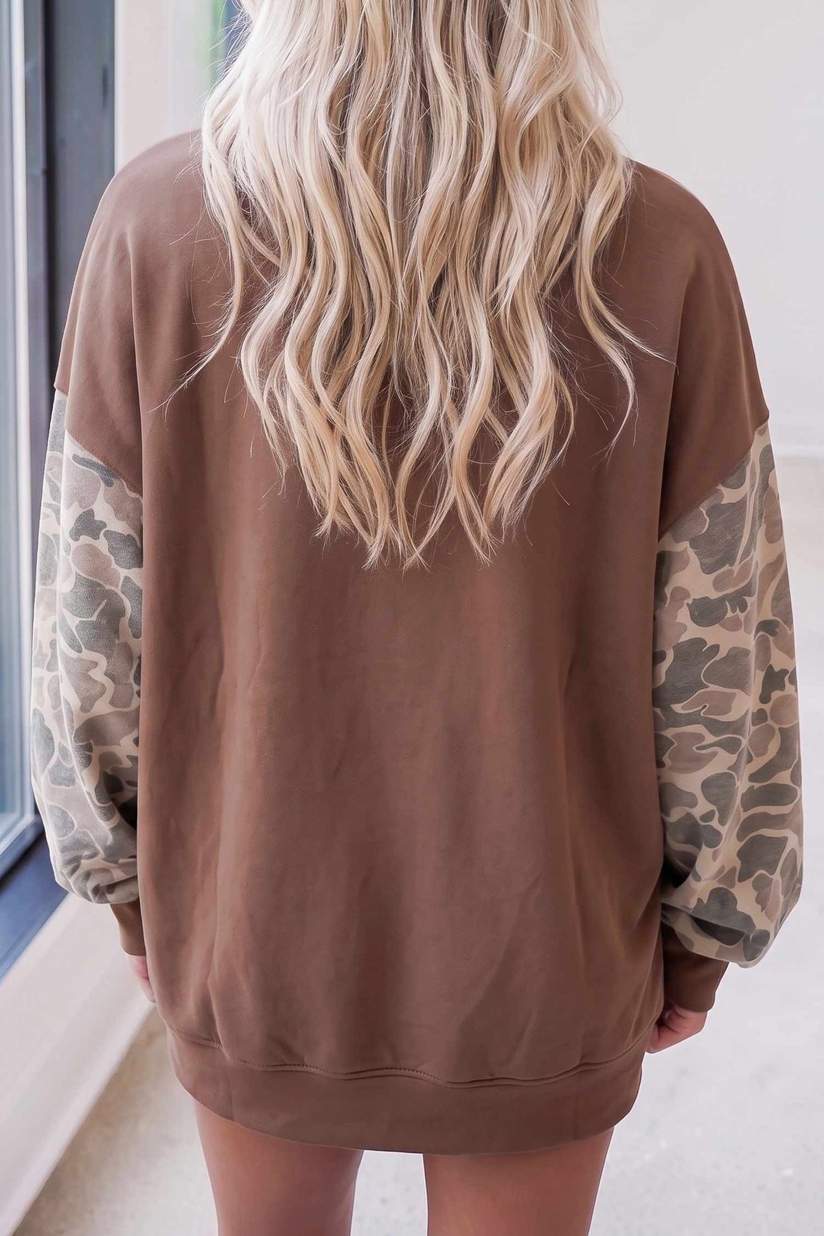 66 Plus Size Plaid/ Camo/ Dot Mock Neck Sweatshirt (S-4X): Camo Beige / XL