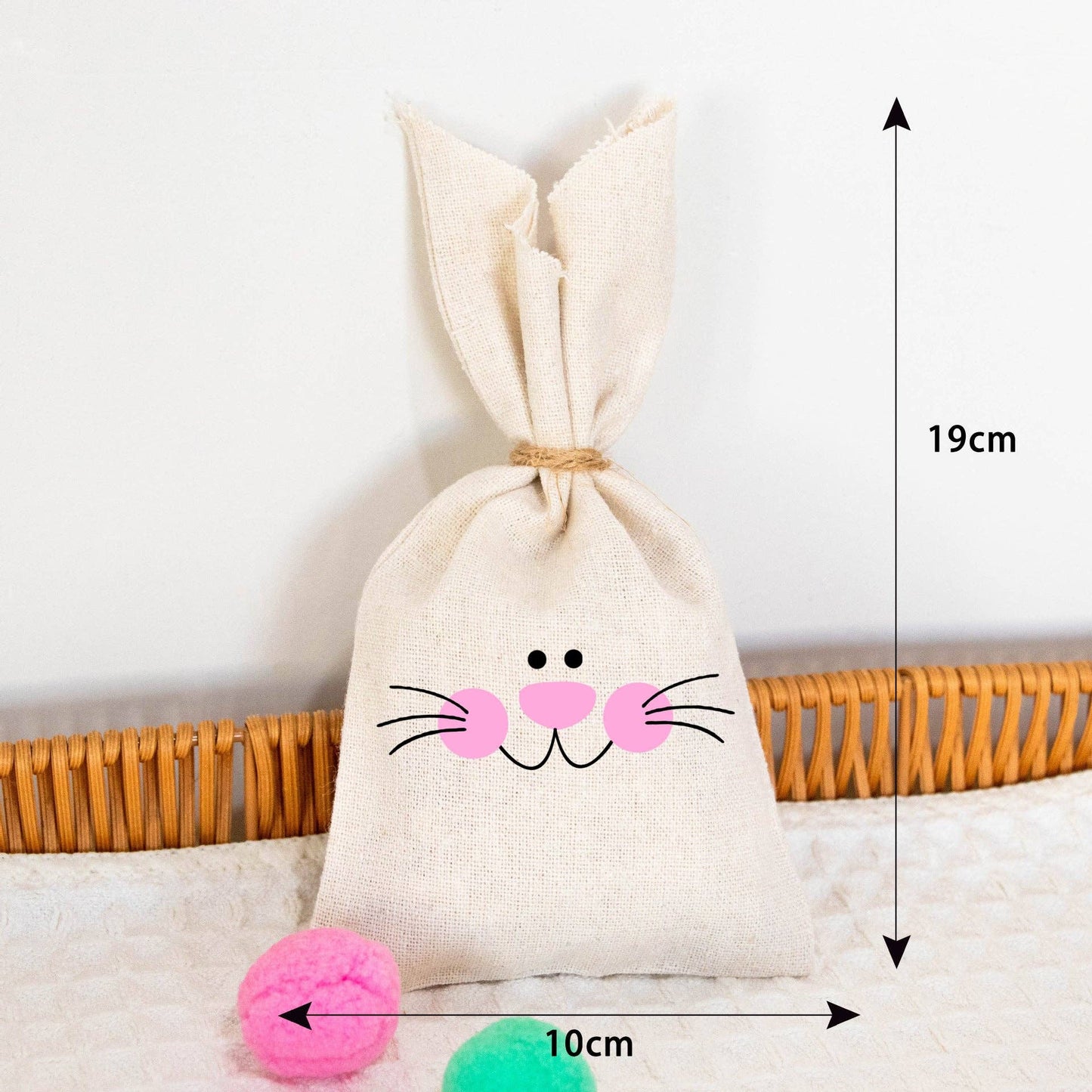 Easter Bunny pattern Candy Bag Easter Gift Wrapping Bag: Rabbit burlap sack (including rope)