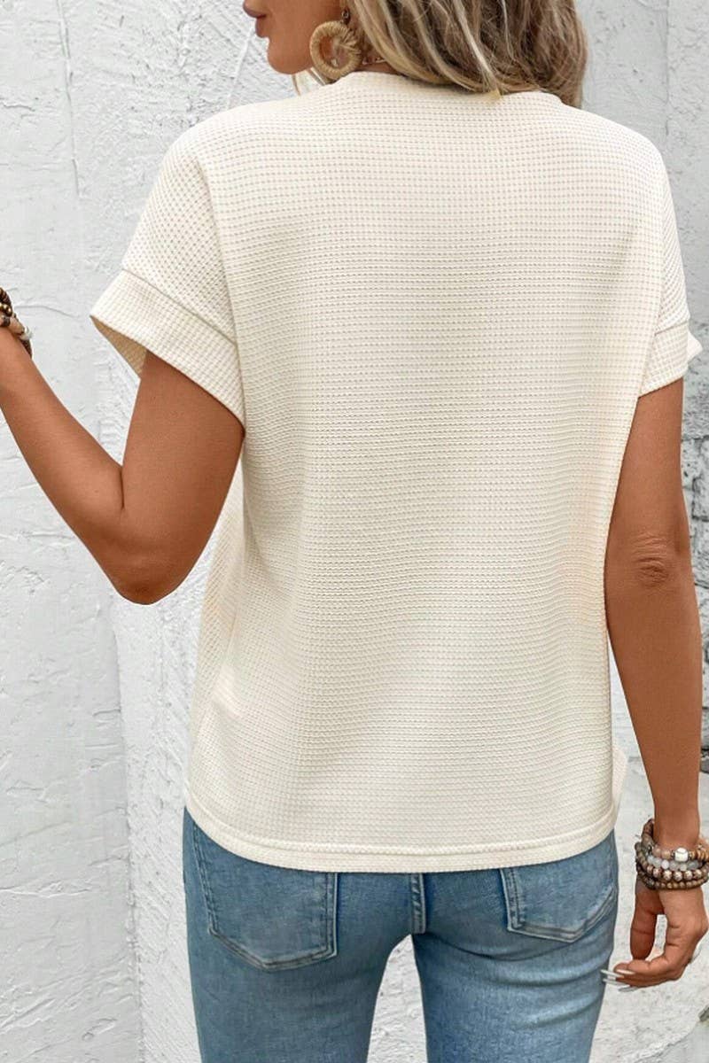 CWTTS1499_SOLID COLOR ROUND NECK COMFORTABLE CASUAL TEE: WHITE / (S) 1