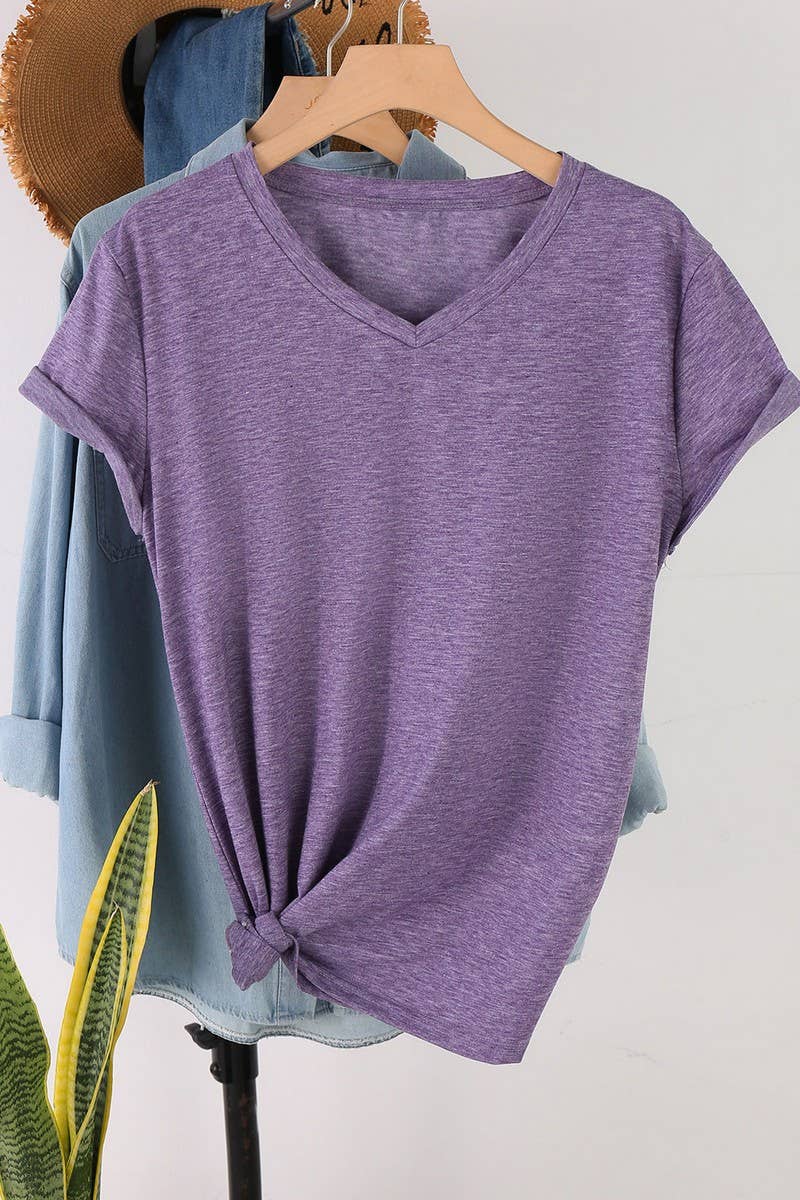 CWTTS00971_SOLID COLOR CASUAL V-NECK SHORT-SLEEVED T-SHIRT: WHITE / (S) 1
