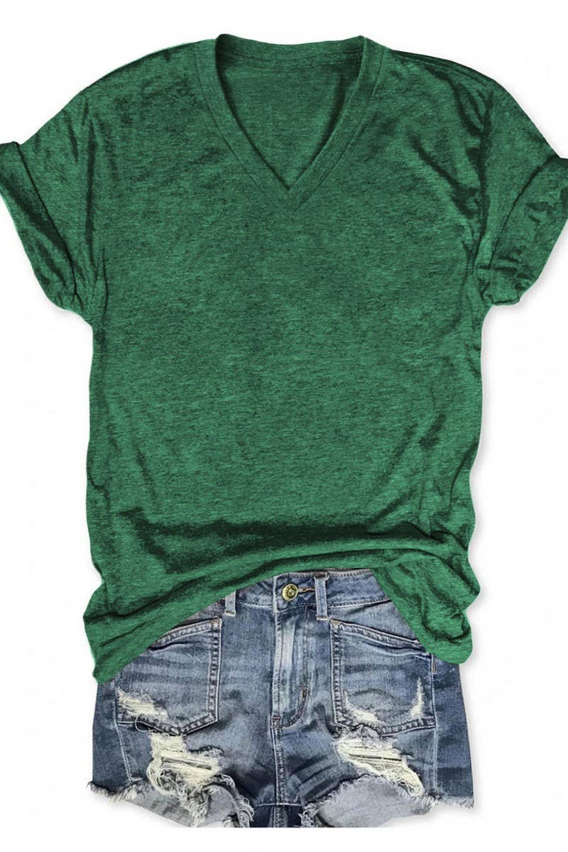 CWTTS00971_SOLID COLOR CASUAL V-NECK SHORT-SLEEVED T-SHIRT: WHITE / (S) 1