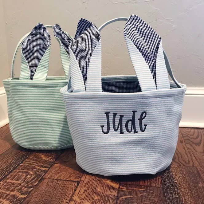 Personalized Embroidered Easter Bunny Ear Baskets: Green