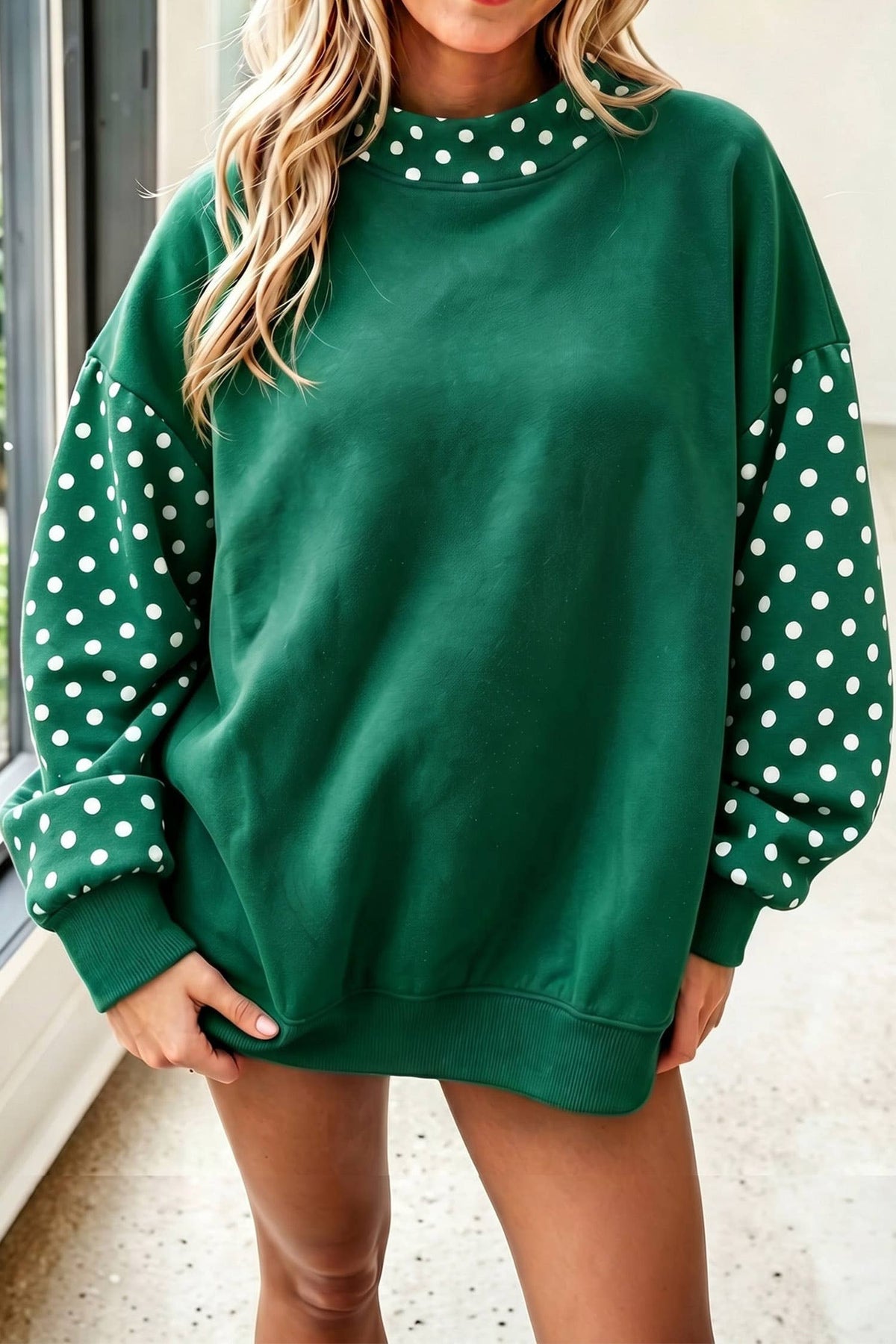 66 Plus Size Plaid/ Camo/ Dot Mock Neck Sweatshirt (S-4X): Camo Beige / XL