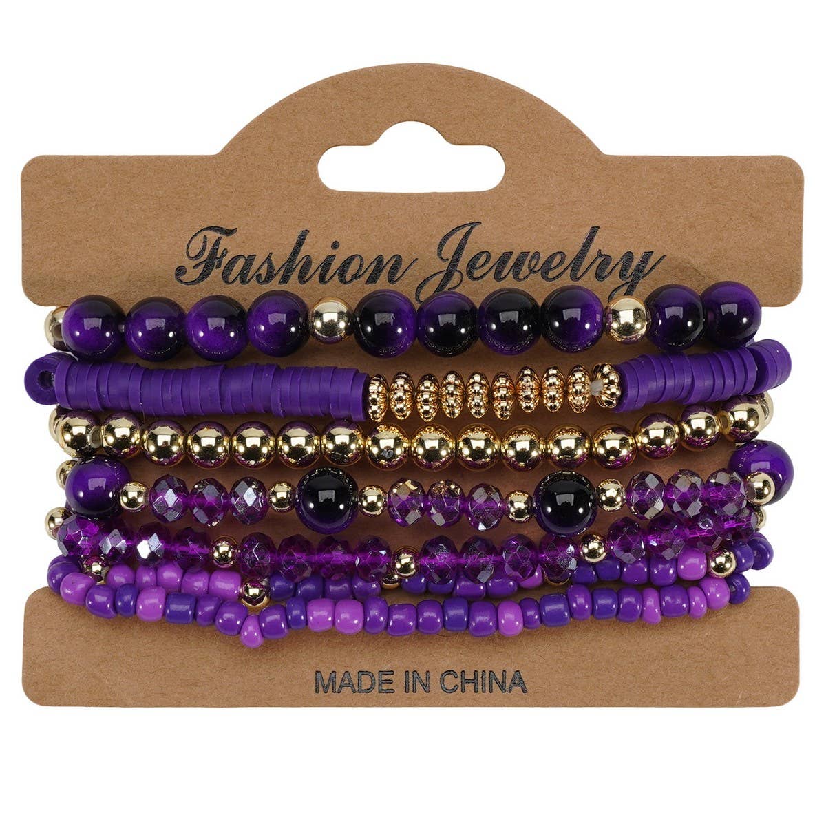 CWAJE06899_BOHO FAUX STONE ELASTIC BEADED BRACELET: BROWN / (OS) 1