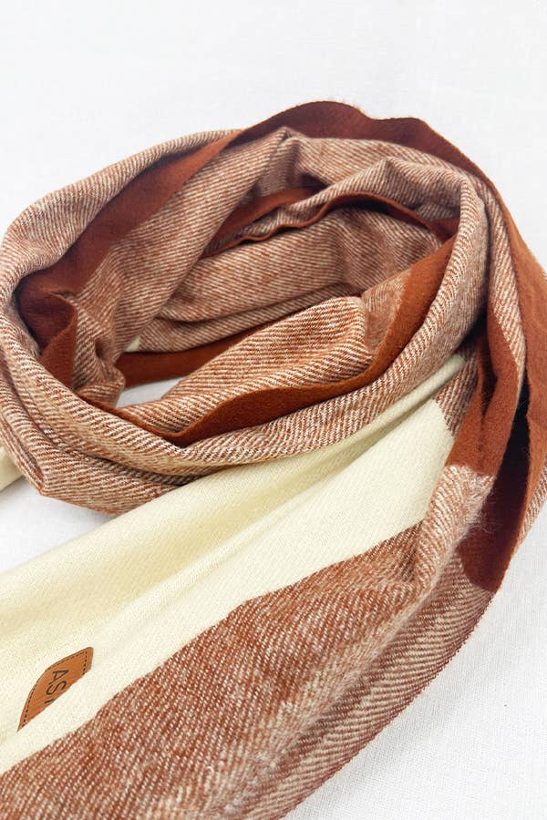 Two Tone Plaid Cashmere Scarf With Tassel