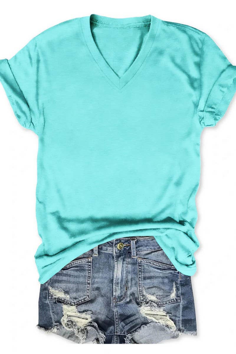 CWTTS00971_SOLID COLOR CASUAL V-NECK SHORT-SLEEVED T-SHIRT: WHITE / (S) 1