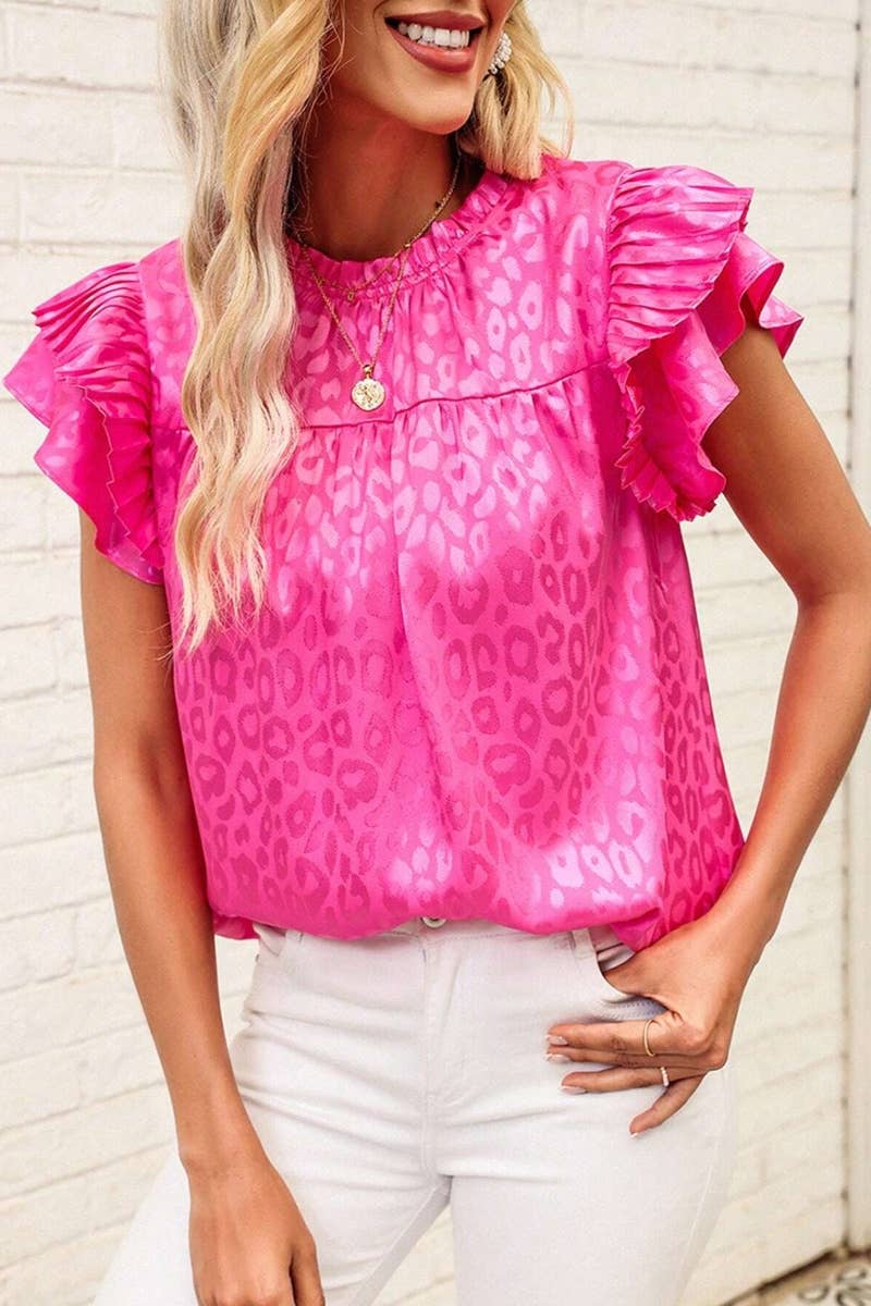 CWTBLSL0444_PRINTED LOTUS SLEEVES WITH WAVY COLLAR TOP: Black / (S) 1