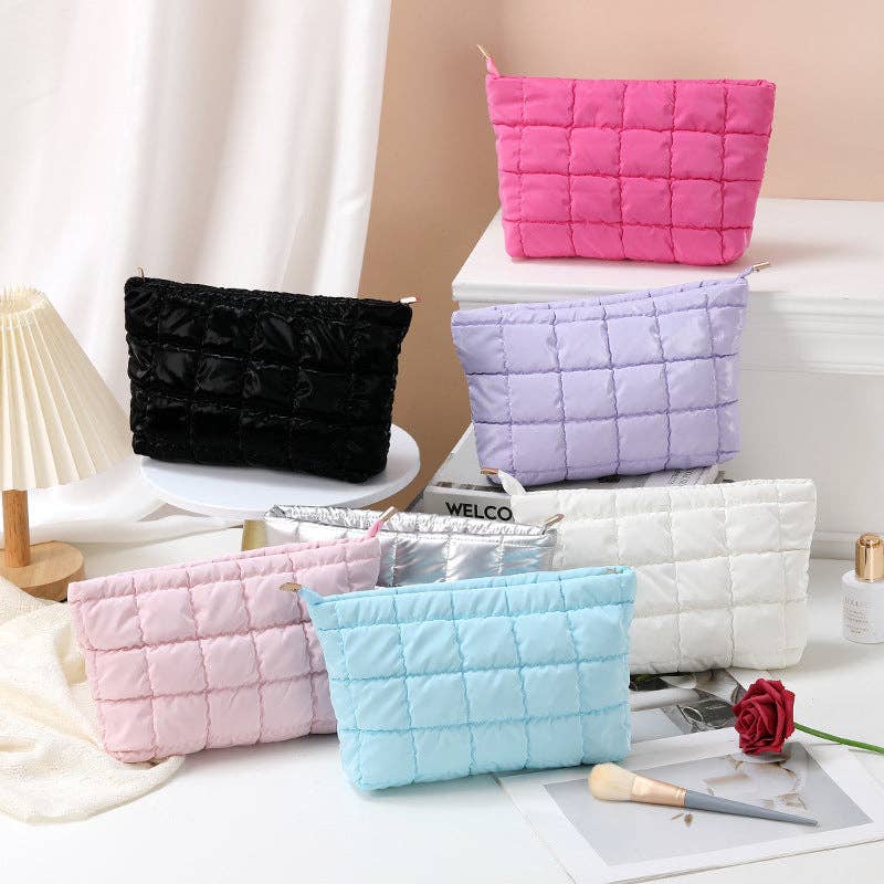 Puffer cosmetic bag small toiletry zipper bag: Sky Blue