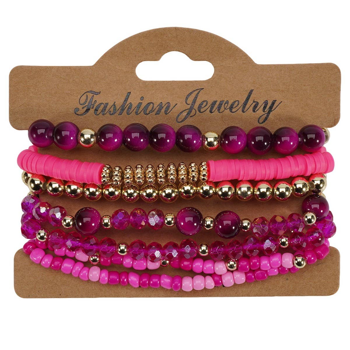 CWAJE06899_BOHO FAUX STONE ELASTIC BEADED BRACELET: BROWN / (OS) 1