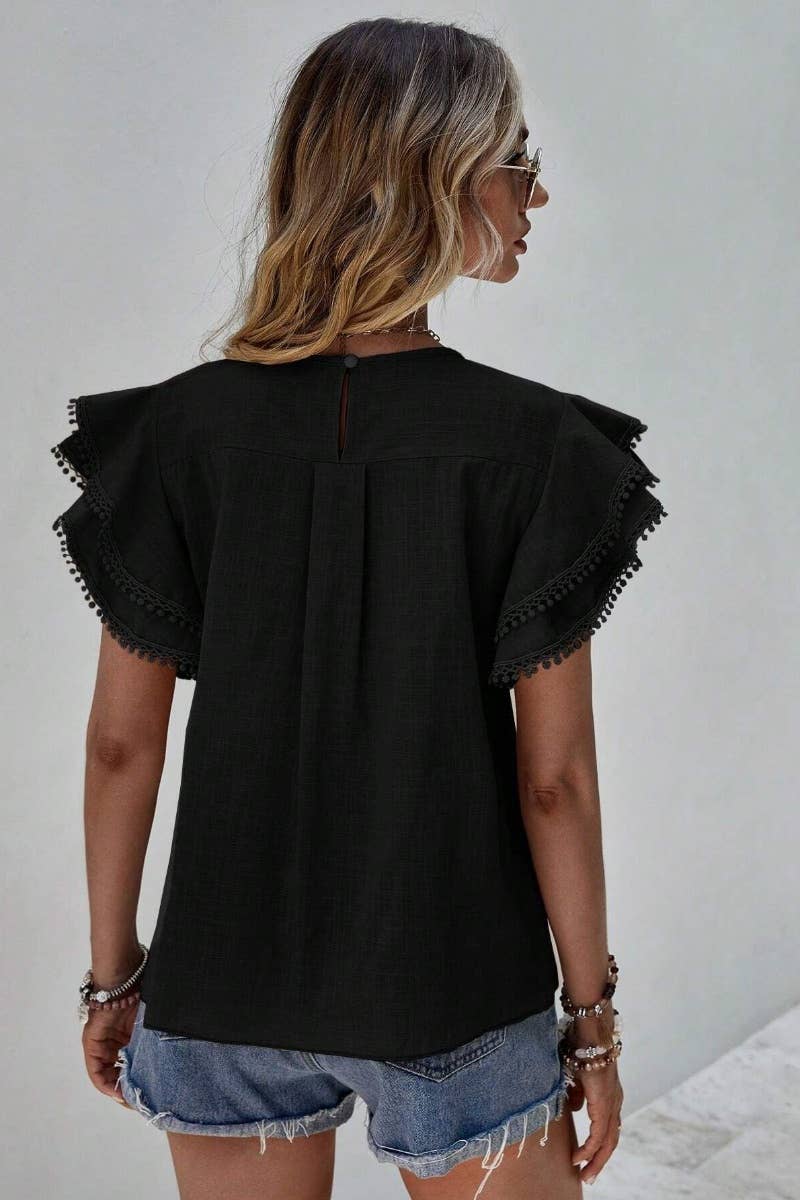 CWTBLS1120_SUMMER BAGGY BAT-SLEEVED SHORT-SLEEVED TOP: KHAKI / (S) 1
