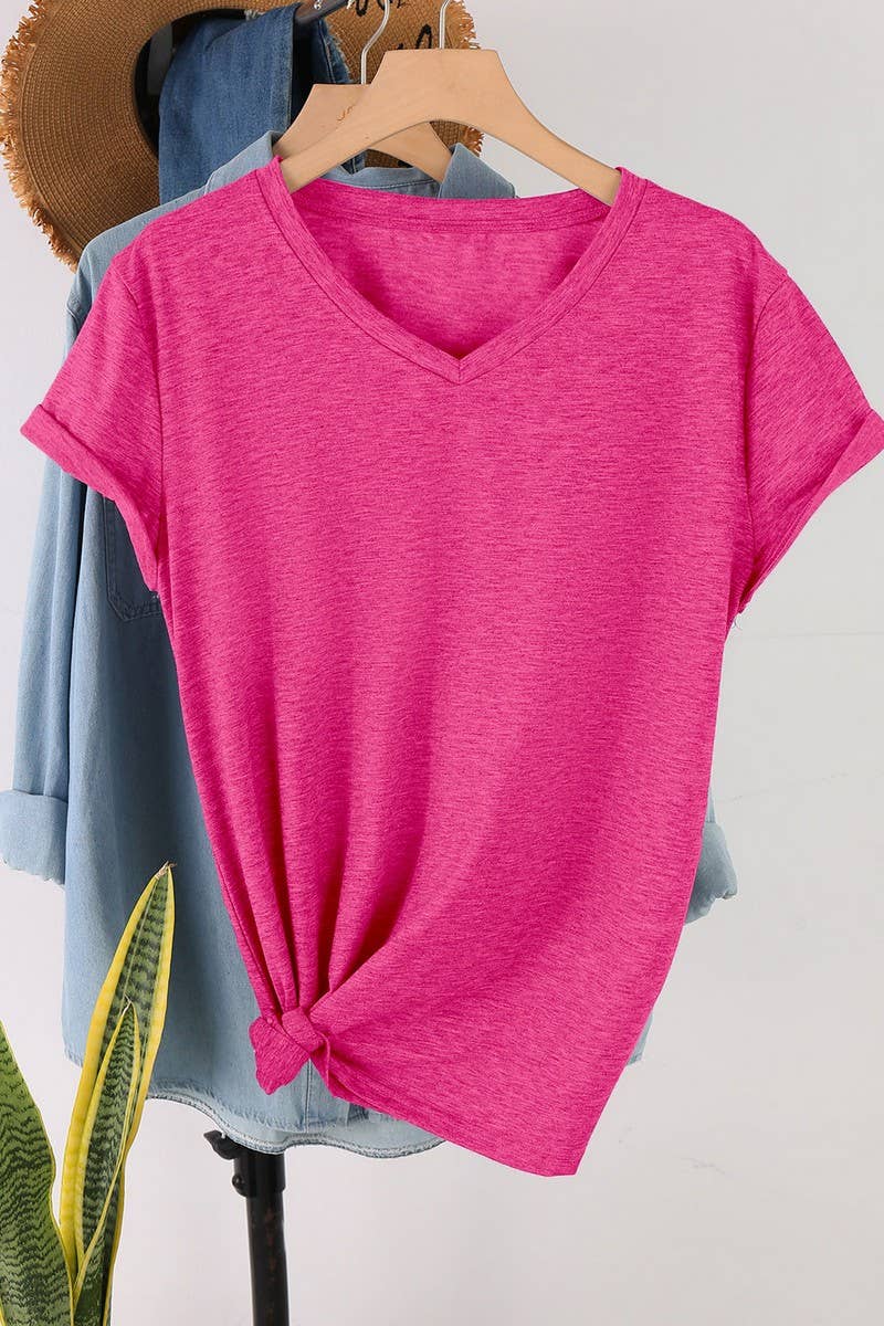 CWTTS00971_SOLID COLOR CASUAL V-NECK SHORT-SLEEVED T-SHIRT: WHITE / (S) 1