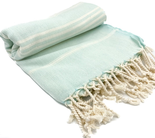 Sand Free Turkish Towel |Striped Beach Towel | Peshtemal : Aqua