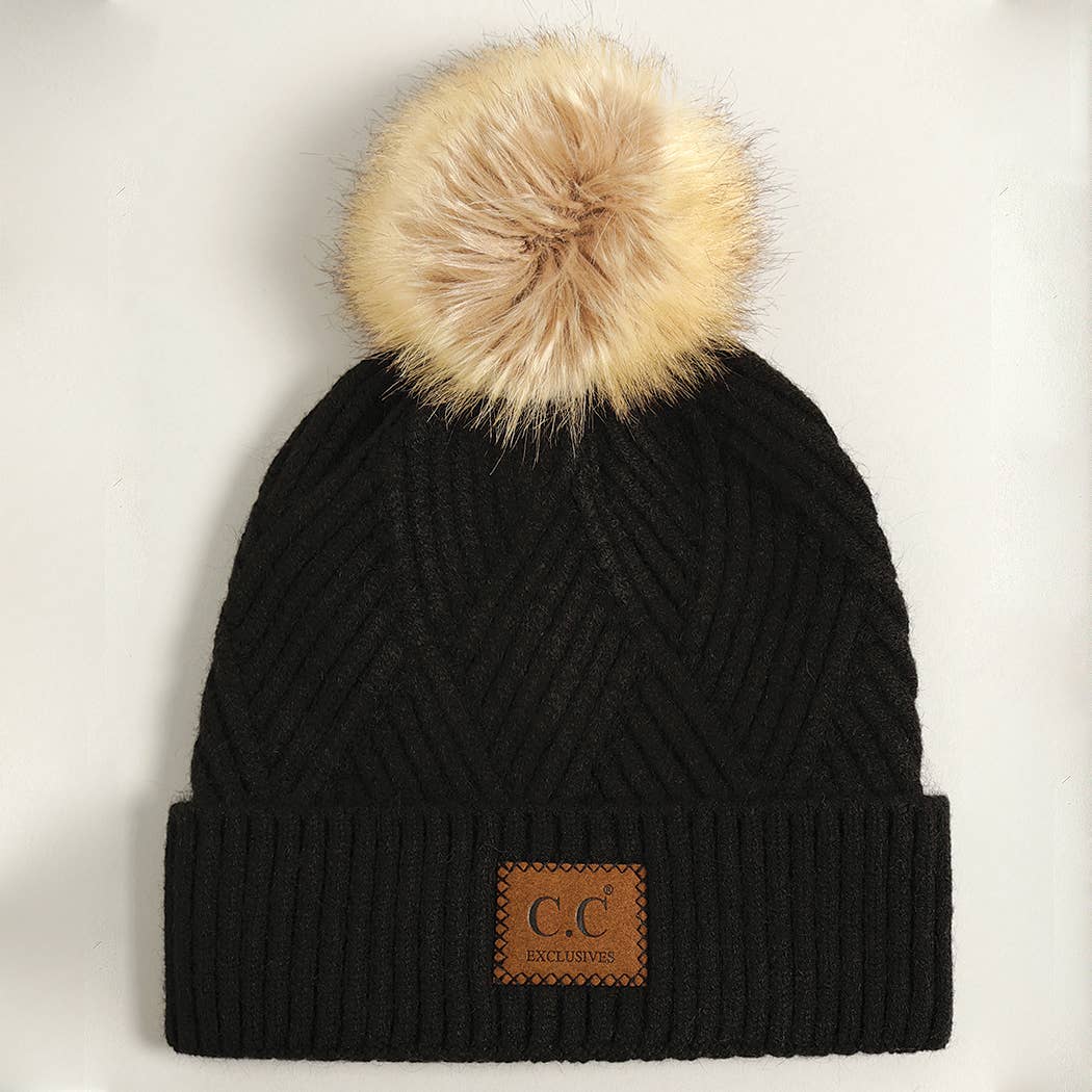 Heather Cuff Beanie with Pom-Pom