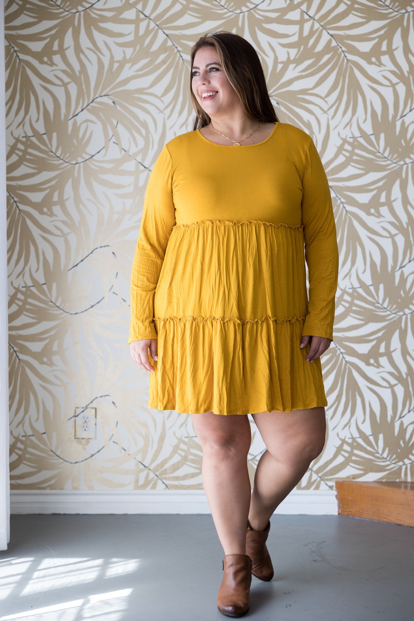 Tiered Decadence Mustard Dress