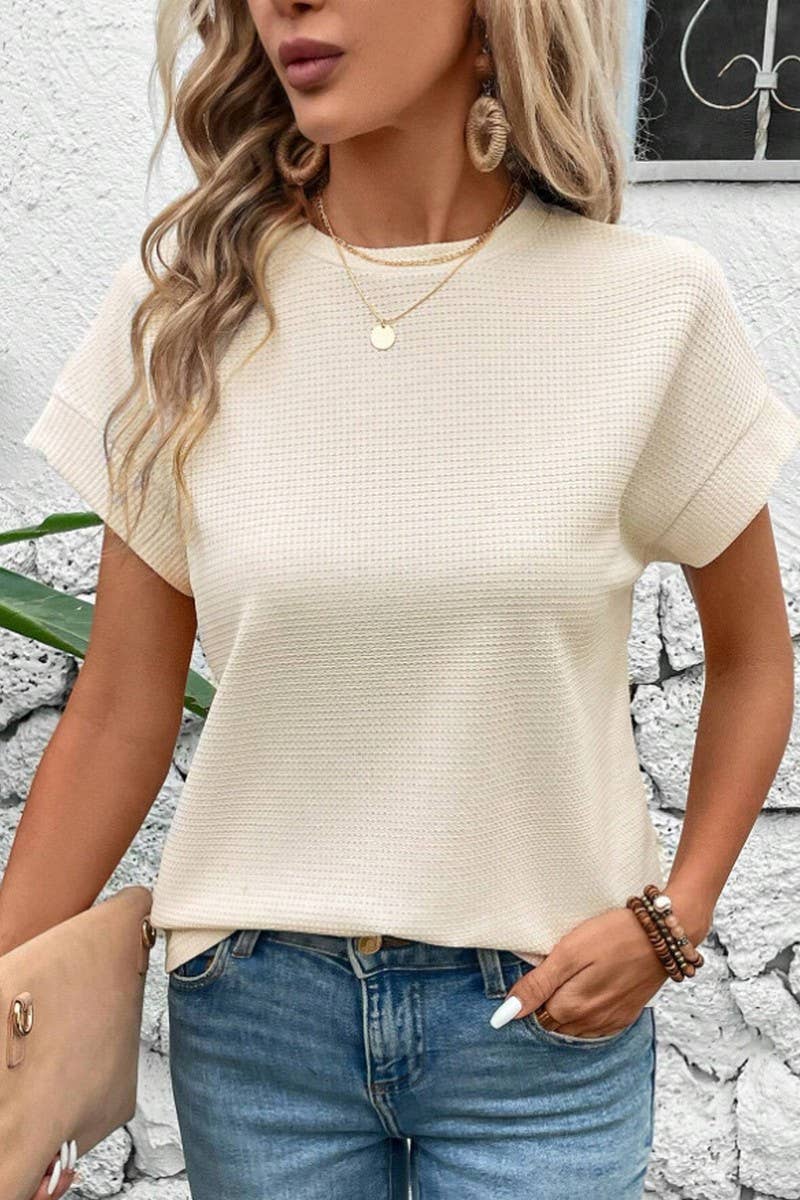 CWTTS1499_SOLID COLOR ROUND NECK COMFORTABLE CASUAL TEE: WHITE / (S) 1