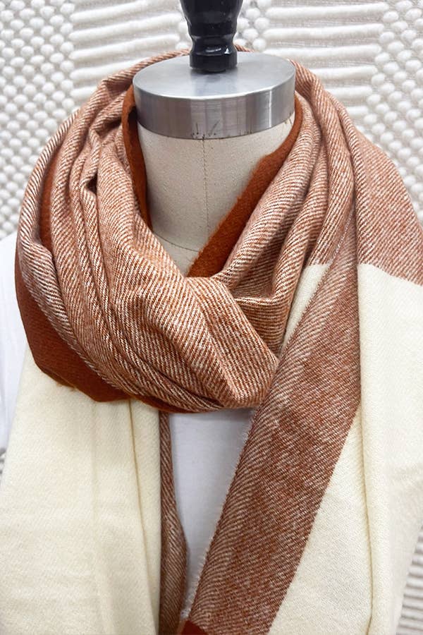 Two Tone Plaid Cashmere Scarf With Tassel