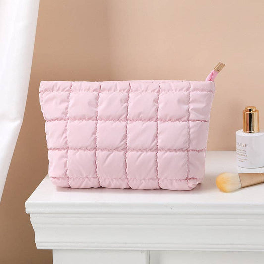 Puffer cosmetic bag small toiletry zipper bag: Pink