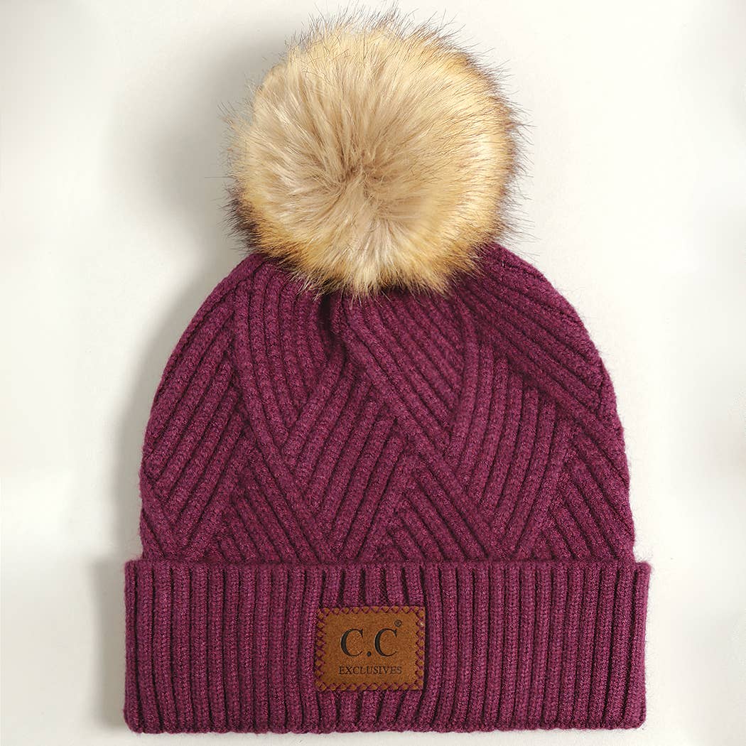 Heather Cuff Beanie with Pom-Pom