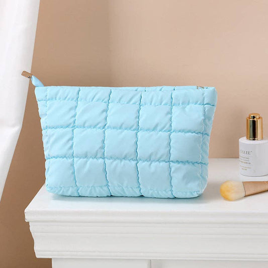 Puffer cosmetic bag small toiletry zipper bag: Sky Blue