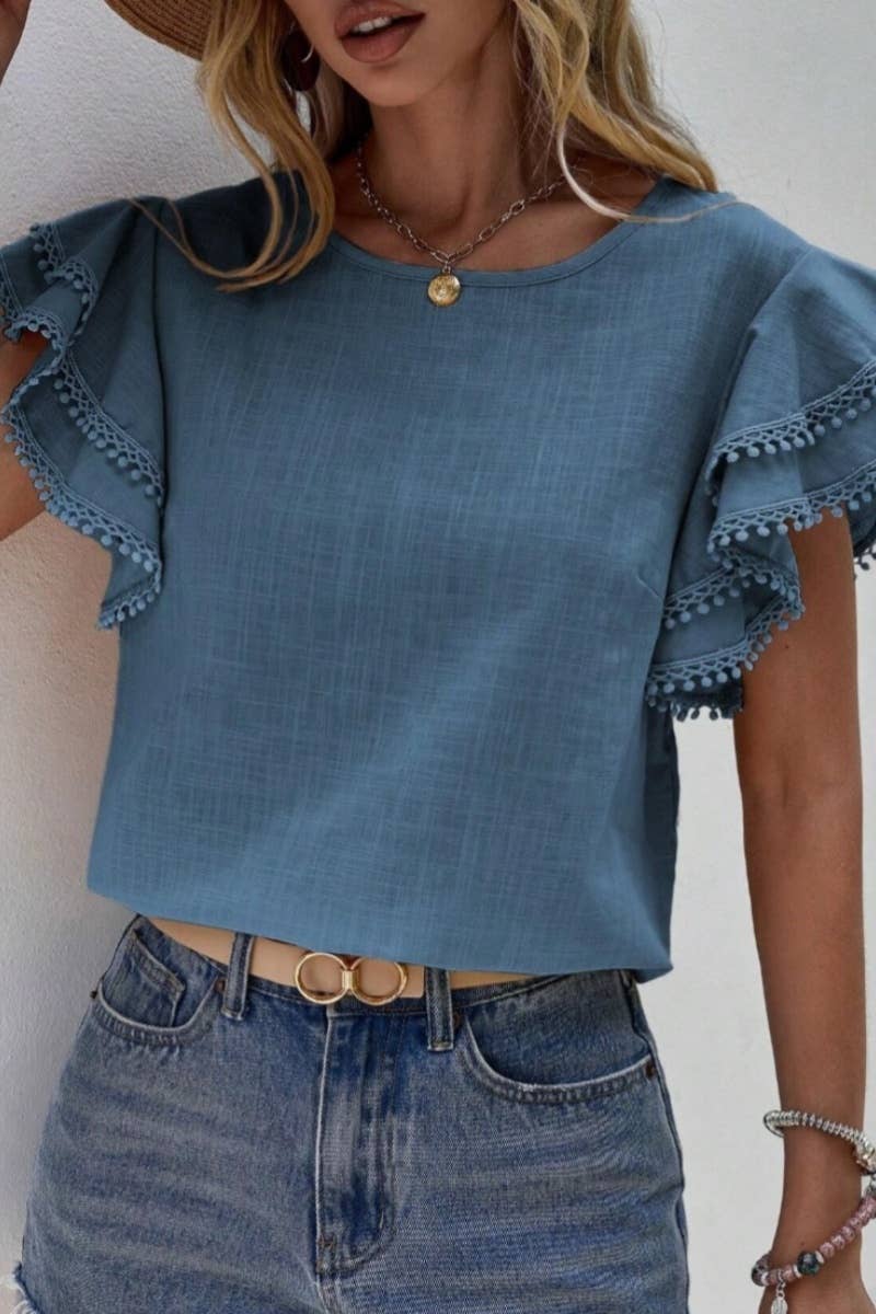 CWTBLS1120_SUMMER BAGGY BAT-SLEEVED SHORT-SLEEVED TOP: KHAKI / (S) 1