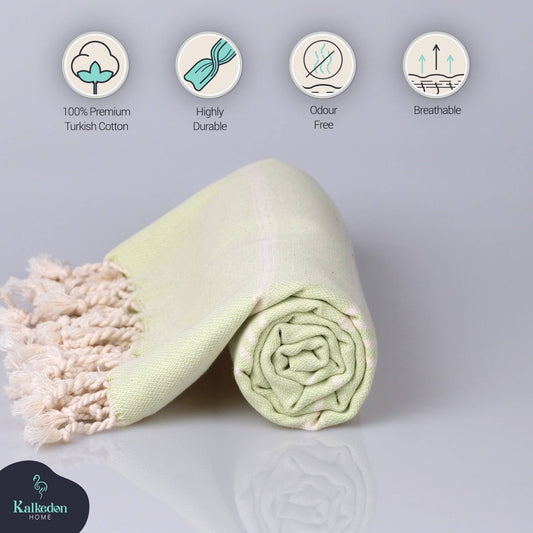 Sand Free Turkish Towel |Striped Beach Towel | Peshtemal : Lime Green