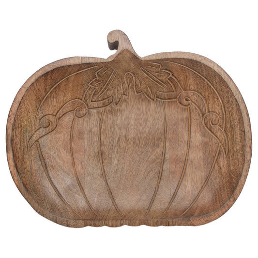 13.75" Engraved Pumpkin Mango Wood Tray Fall