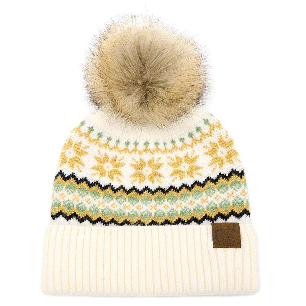 Nordic Fair Isle Beanie with Pom-Pom