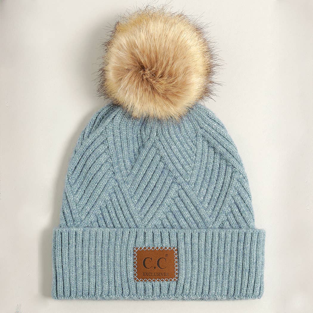 Heather Cuff Beanie with Pom-Pom