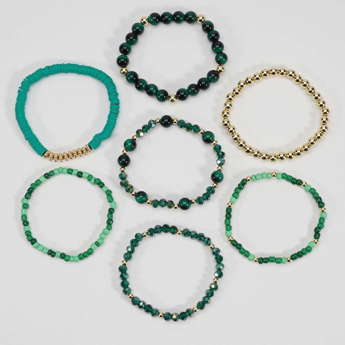 CWAJE06899_BOHO FAUX STONE ELASTIC BEADED BRACELET: BROWN / (OS) 1