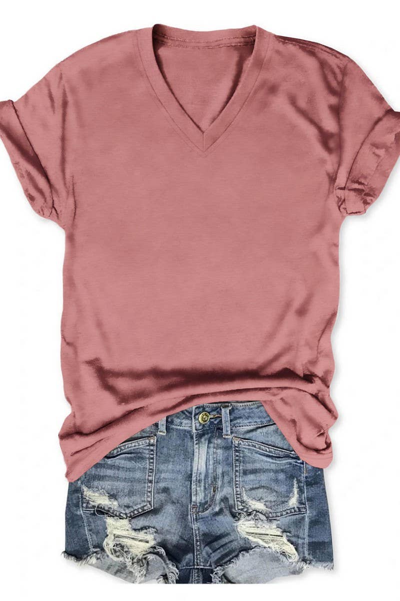CWTTS00971_SOLID COLOR CASUAL V-NECK SHORT-SLEEVED T-SHIRT: WHITE / (S) 1