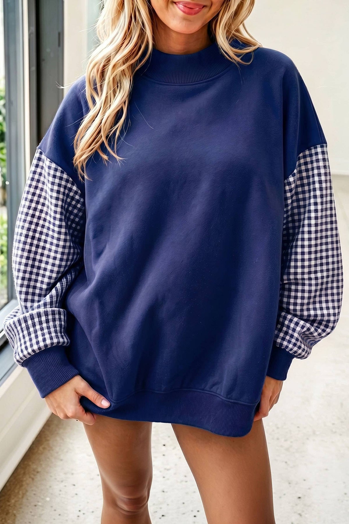 66 Plus Size Plaid/ Camo/ Dot Mock Neck Sweatshirt (S-4X): Red / 2X