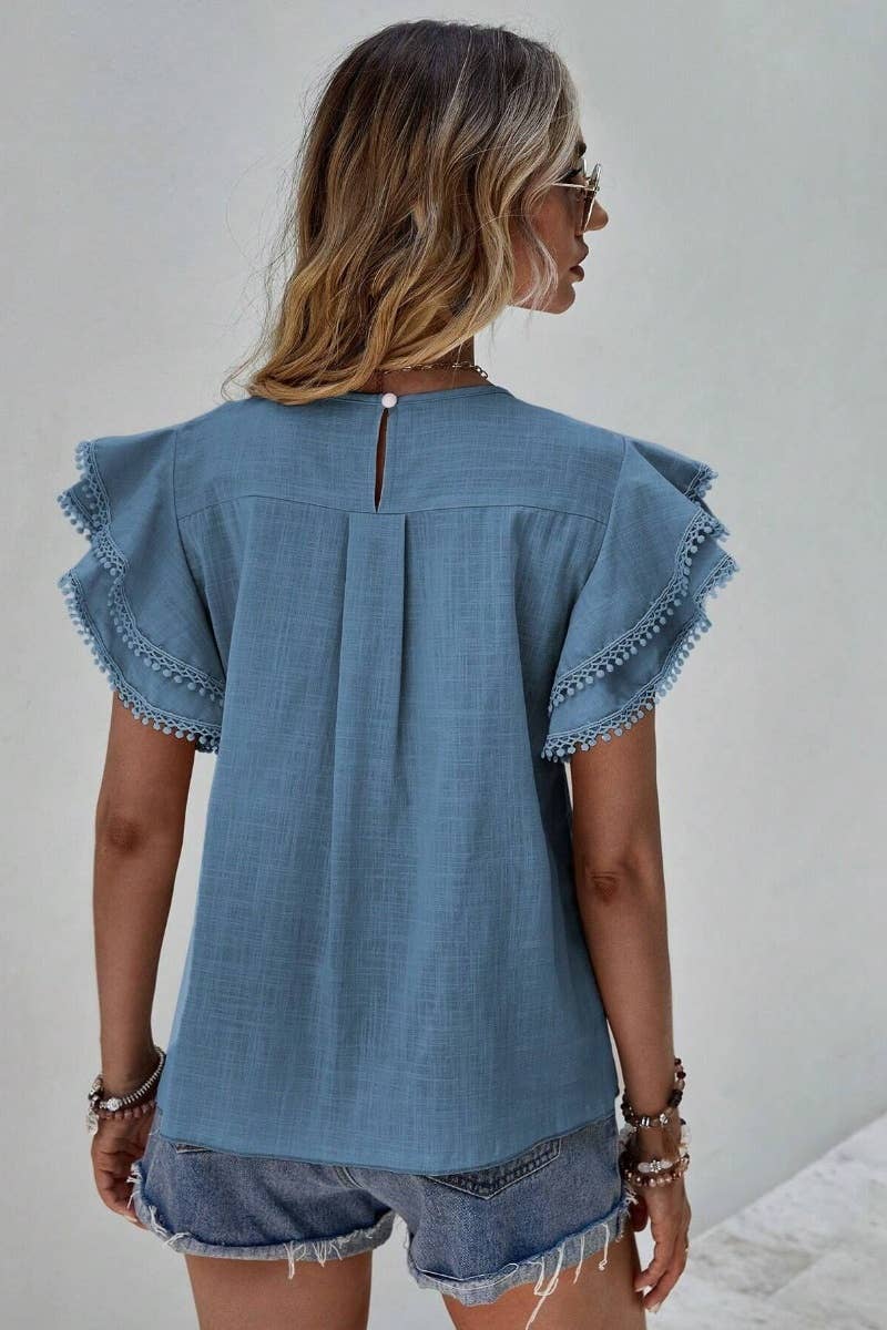 CWTBLS1120_SUMMER BAGGY BAT-SLEEVED SHORT-SLEEVED TOP: KHAKI / (S) 1