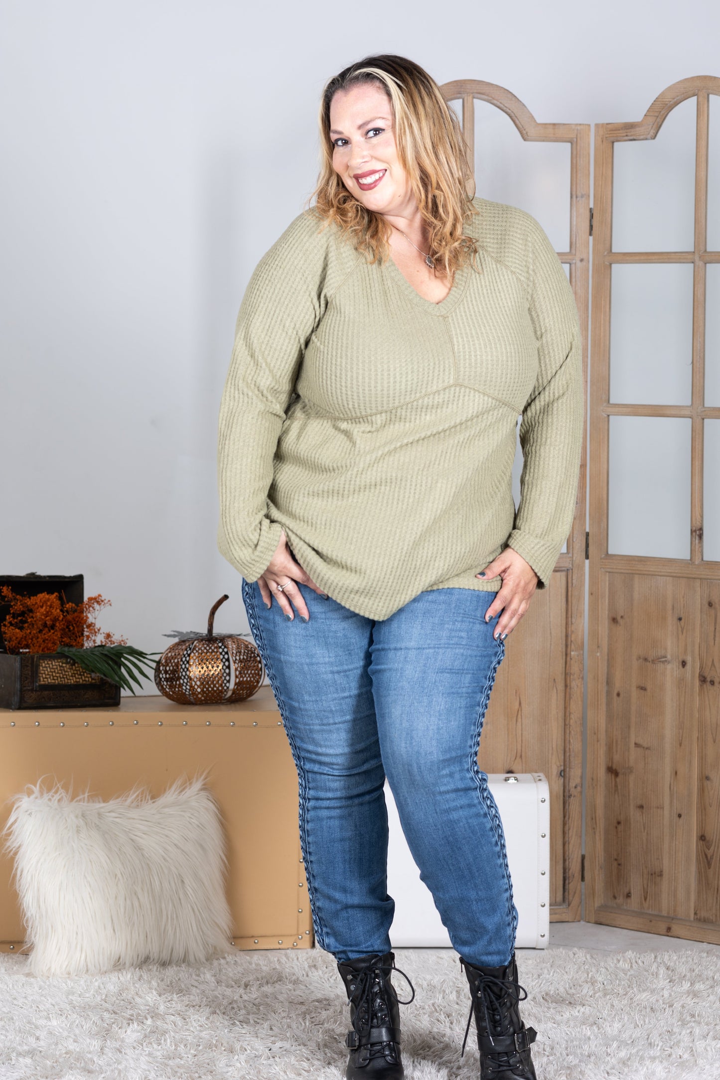 Olive Eyes Waffle Knit Tunic