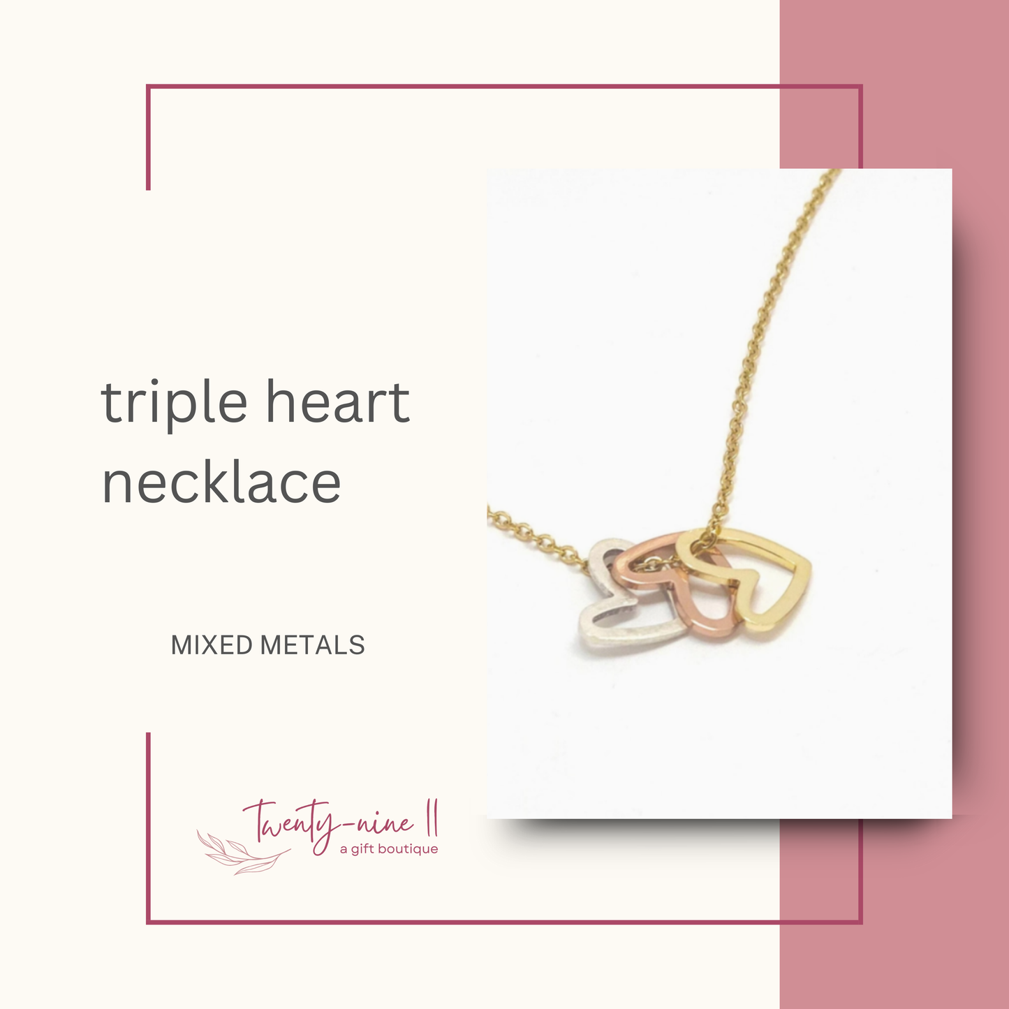 Triple Heart Necklace Silver Chain