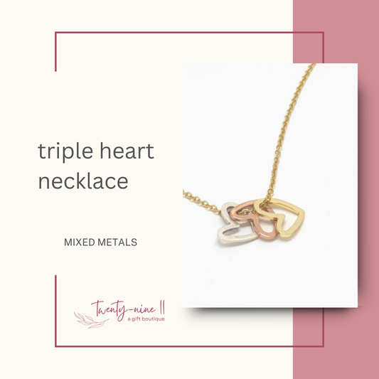 Triple Heart Necklace Gold Chain